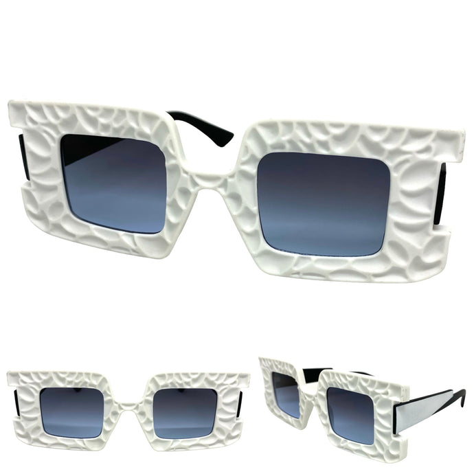 Oversized Exaggerated Vintage Retro Style SUNGLASSES Large Square White Frame 1318