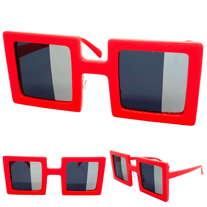 Oversized Exaggerated Vintage Retro Style SUNGLASSES Large Square Red Frame 1317