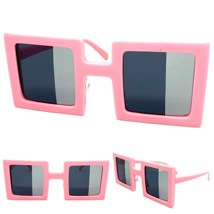 Oversized Exaggerated Vintage Retro Style SUNGLASSES Large Square Pink Frame 1317