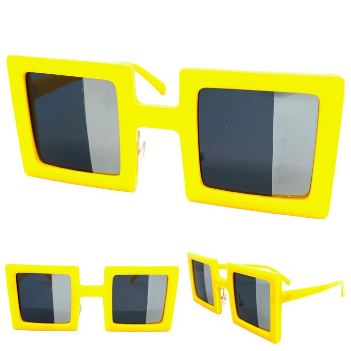 Oversized Exaggerated Vintage Retro Style SUNGLASSES Large Square Yellow Frame 1317