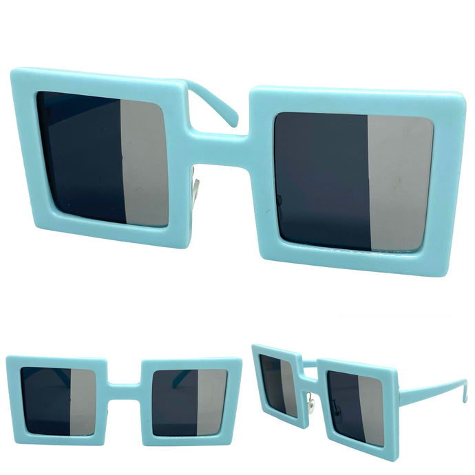 Oversized Exaggerated Vintage Retro Style SUNGLASSES Large Square Baby Blue Frame 1317