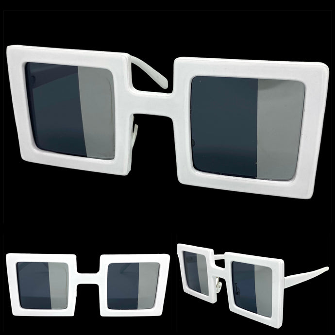 Oversized Exaggerated Vintage Retro Style SUNGLASSES Large Square White Frame 1317