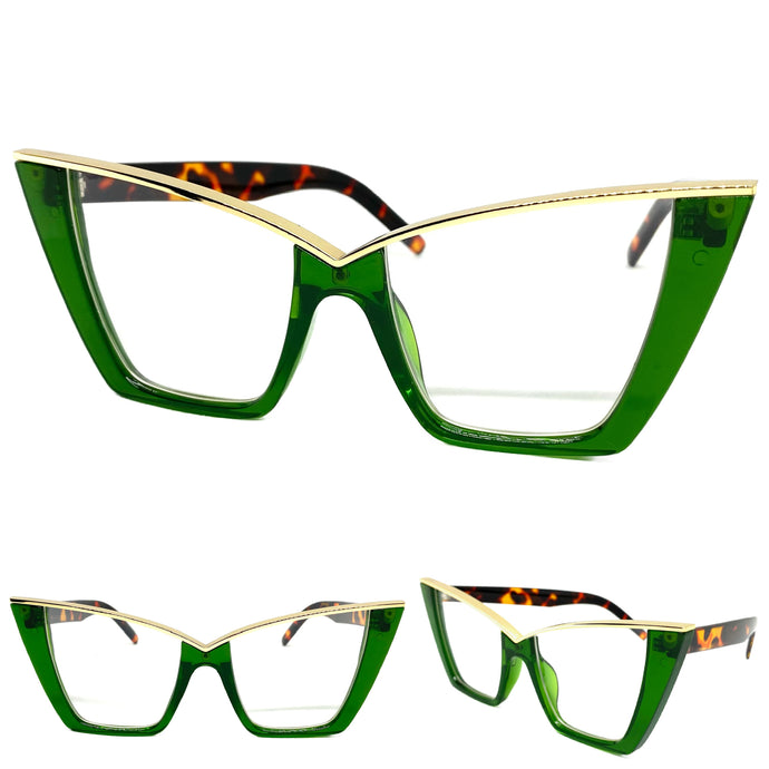 Classy Elegant Vintage Retro Cat Eye Style Clear Lens EYEGLASSES Green Frame 4931