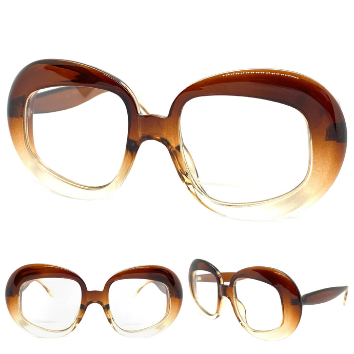 Oversized Vintage Retro Style Clear Lens EYEGLASSES Large Round Brown Frame E2083
