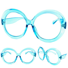 Oversized Vintage Retro Style Clear Lens EYEGLASSES Huge Round Blue Frame E6009