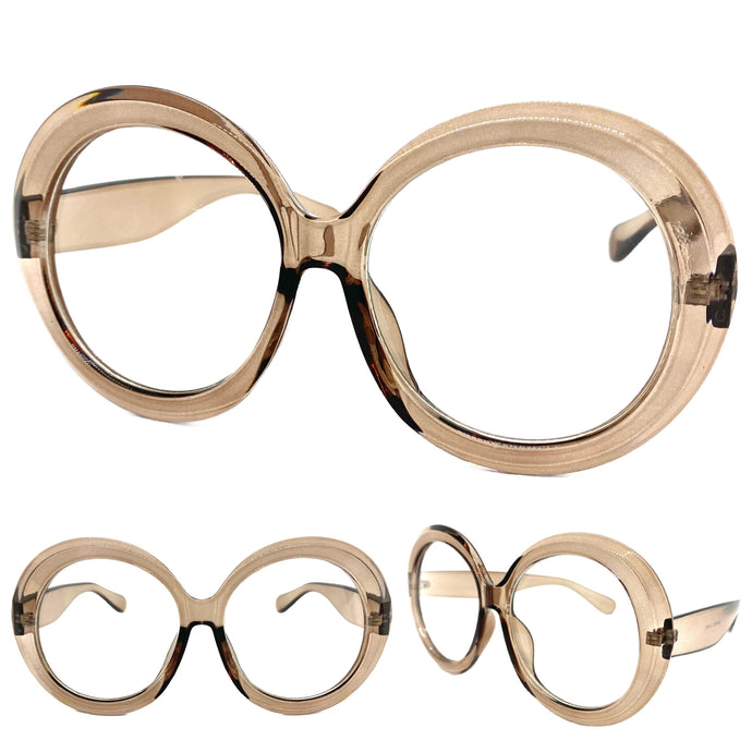Oversized Vintage Retro Style Clear Lens EYEGLASSES Huge Round Brown Frame E6009