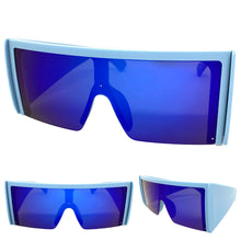 Oversized Exaggerated Modern Retro Shield Style SUNGLASSES Huge Blue Frame 80720