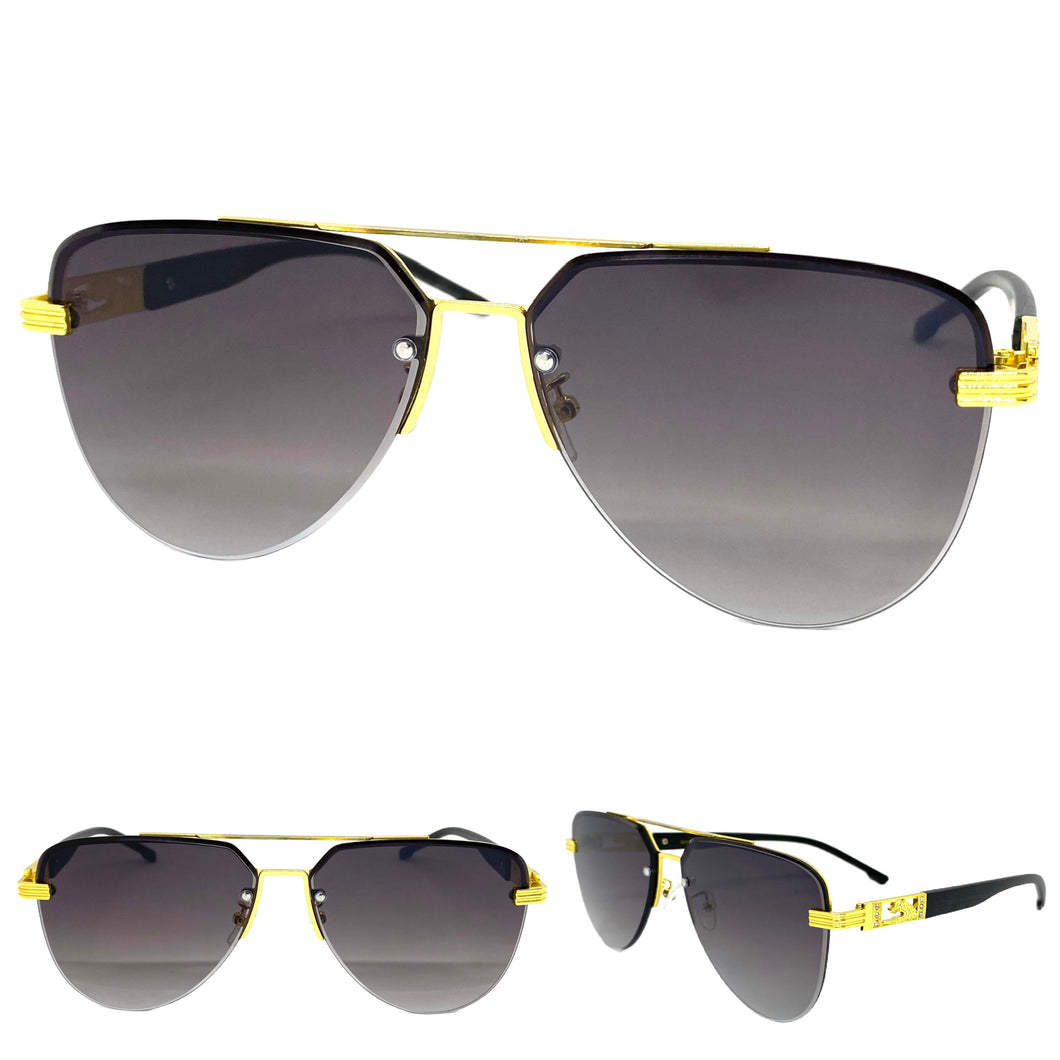 Classy Elegant Luxury Retro Aviator Hip Hop Style SUNGLASSES Gold & Faux Wood Frame 4063