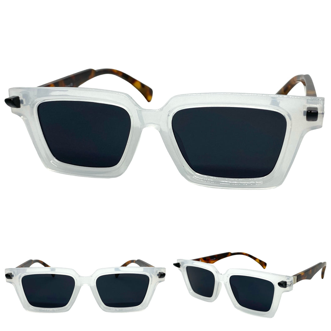 Classic Elegant Vintage Retro Style SUNGLASSES Square Clear White Frame P0260