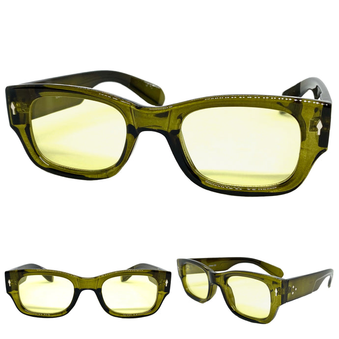 Classic Elegant Vintage Retro Style SUNGLASSES Square Thick Olive Green Frame 5015