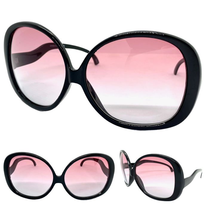 Oversized Vintage Retro Style SUNGLASSES X-Large Huge Round Black Frame 7334
