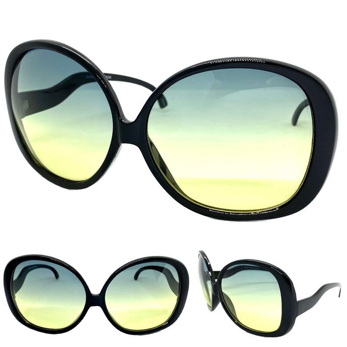 Oversized Vintage Retro Style SUNGLASSES X-Large Huge Round Black Frame 7334