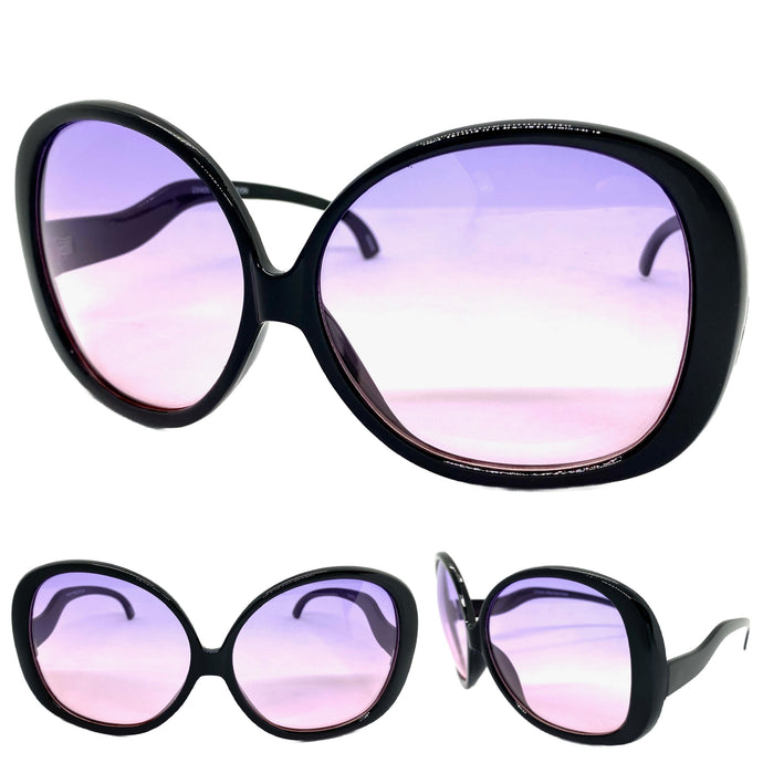 Oversized Vintage Retro Style SUNGLASSES X-Large Huge Round Black Frame 7334