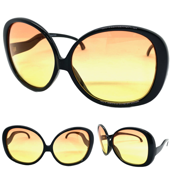 Oversized Vintage Retro Style SUNGLASSES X-Large Huge Round Black Frame 7334