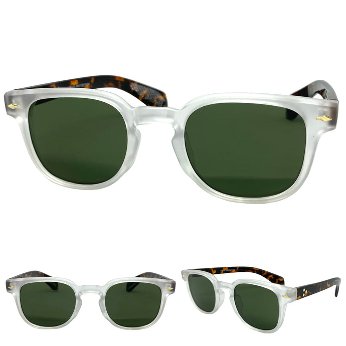 Classic Vintage Retro Style SUNGLASSES Frosted Frame Green Lens 80284