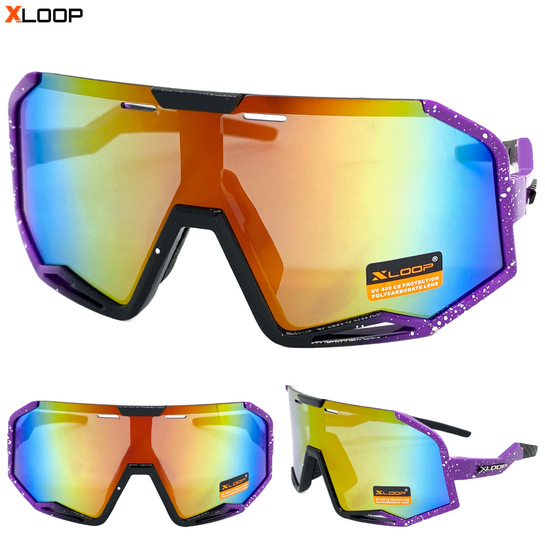 Oversized Retro Sporty Wrap Around Style SUNGLASSES Large Purple Frame 3687