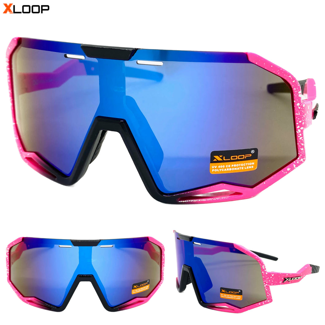 Oversized Retro Sporty Wrap Around Style SUNGLASSES Large Neon Pink Frame 3687