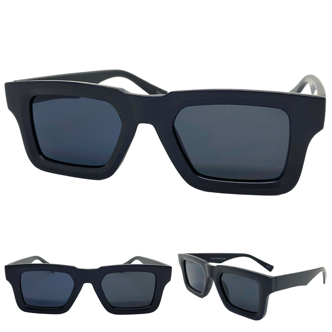 Classic Vintage Retro Style SUNGLASSES Thick Square Black Frame 80744