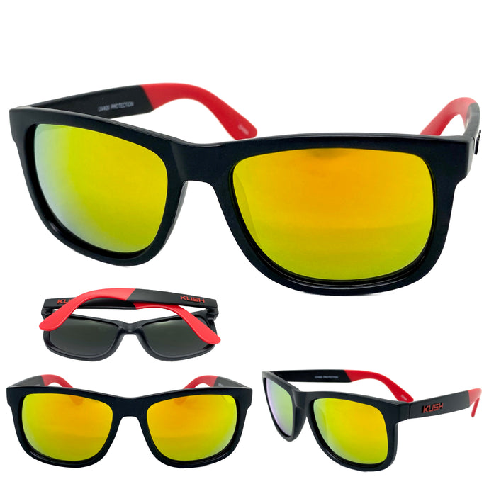 Classic Vintage Retro Biker Style KUSH SUNGLASSES Black & Red Frame 6097