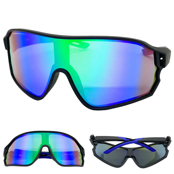 Oversized Retro Sporty Wrap Around Style SUNGLASSES Black Frame 5252