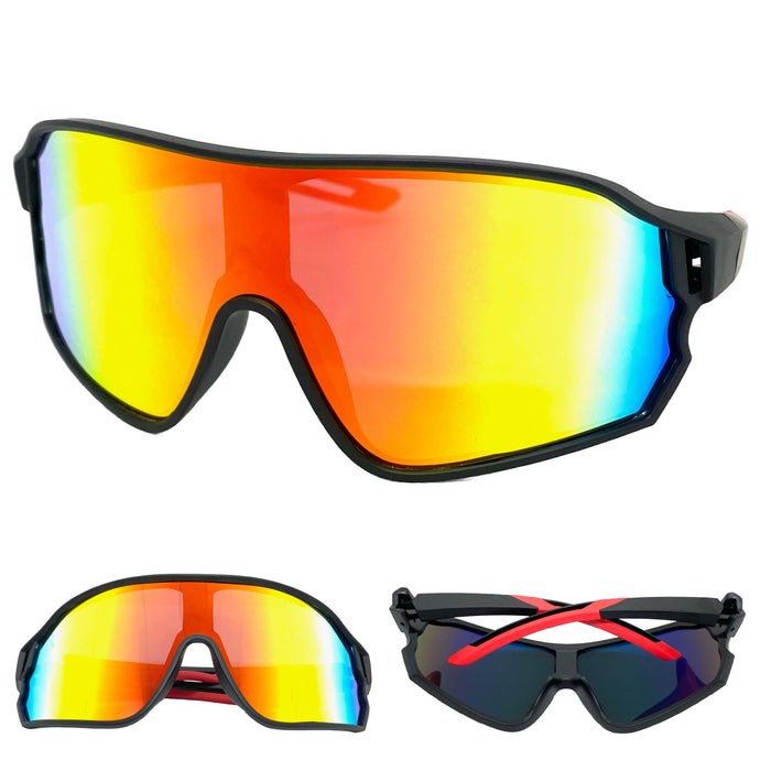 Oversized Retro Sporty Wrap Around Style SUNGLASSES Black Frame 5252