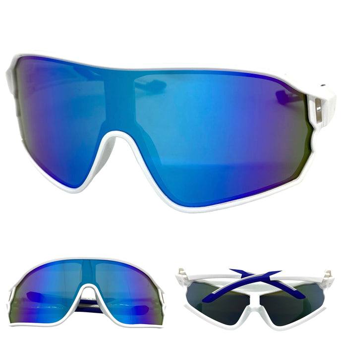 Oversized Retro Sporty Wrap Around Style SUNGLASSES White Frame 5252