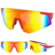 Oversized Retro Sporty Wrap Around Style SUNGLASSES Large Red Frame 9057