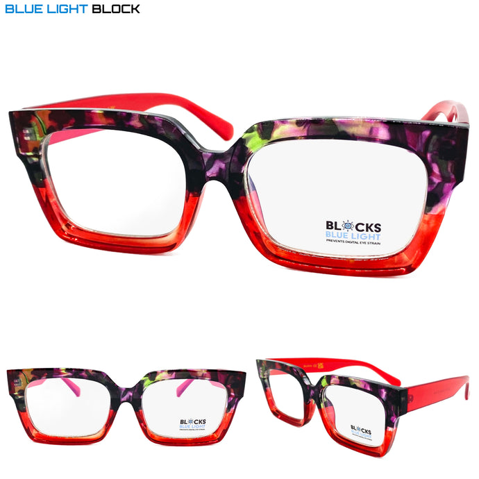 Classic Vintage Retro Style Blue Light Blocking Computer EYEGLASSES Large Thick Red Frame 2016