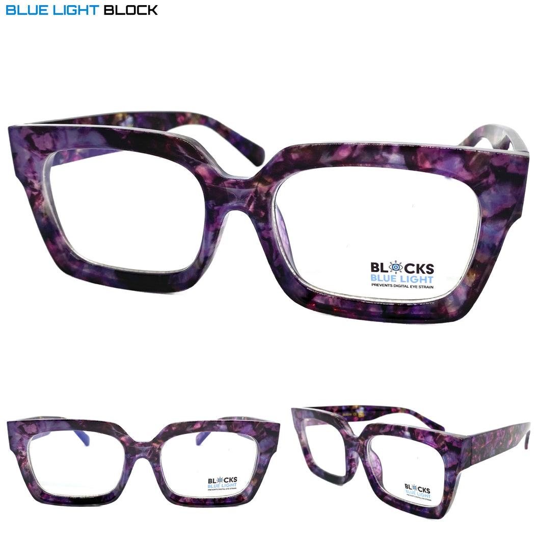 Classic Vintage Retro Style Blue Light Blocking Computer EYEGLASSES Large Thick Purple Frame 2016