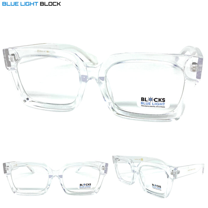 Classic Vintage Retro Style Blue Light Blocking Computer EYEGLASSES Large Thick Clear Frame 2016