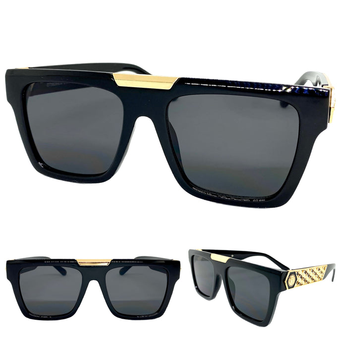 Classic Vintage Retro Hardcore Hip Hop Rapper Pimp Style SUNGLASSES Large Thick Black Frame 59284