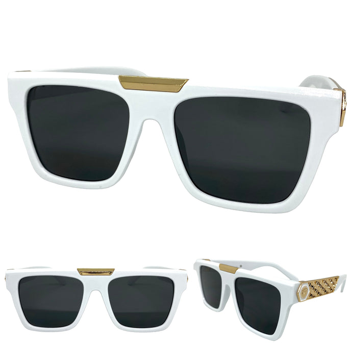 Classic Vintage Retro Hardcore Hip Hop Rapper Pimp Style SUNGLASSES Large Thick White Frame 59284