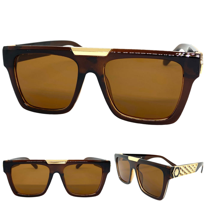 Classic Vintage Retro Hardcore Hip Hop Rapper Pimp Style SUNGLASSES Large Thick Brown Frame 59284