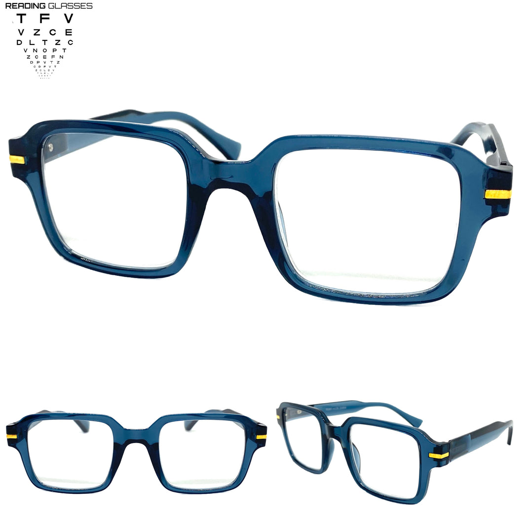 Classic Vintage Retro Style READING GLASSES READERS Square Blue Frame R297