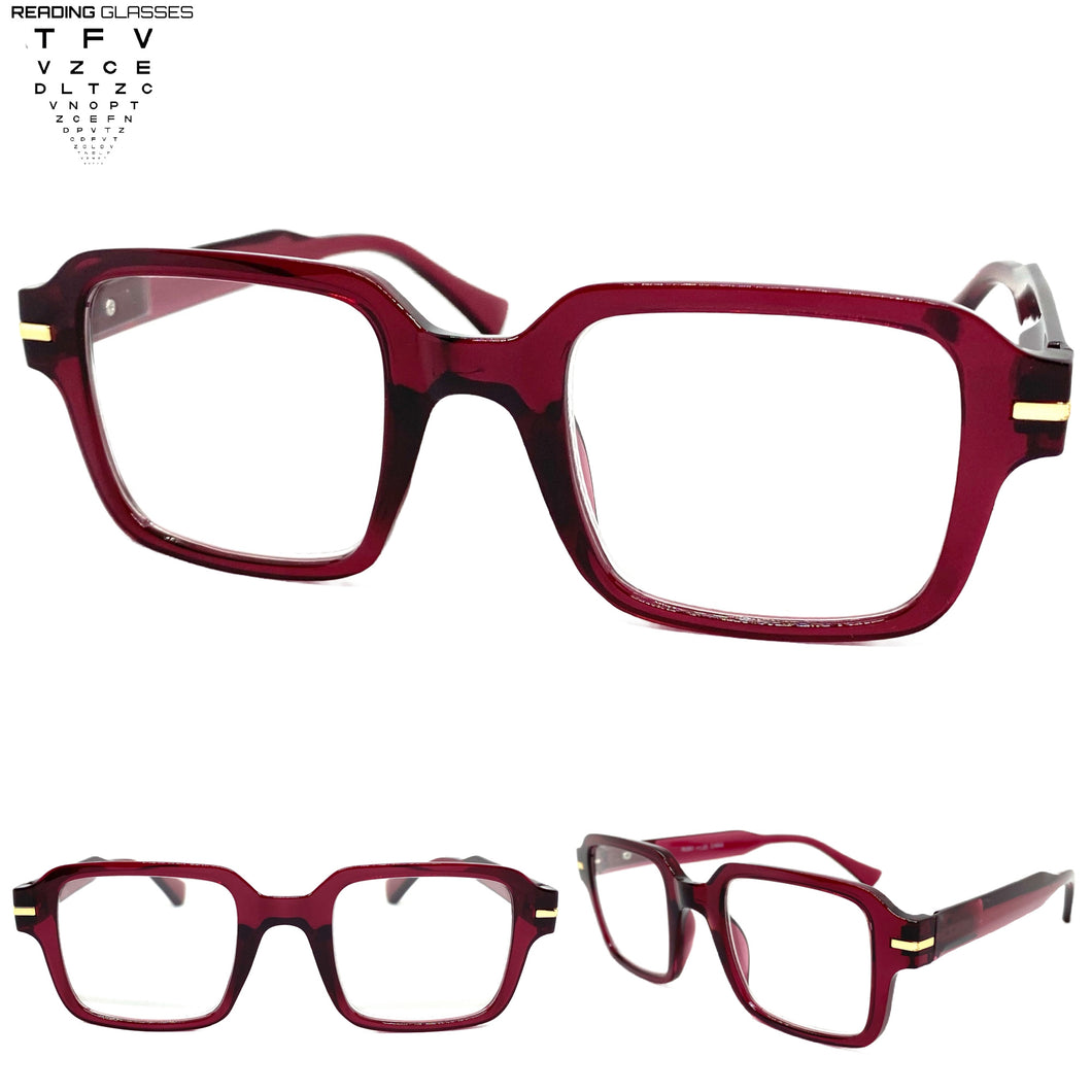 Classic Vintage Retro Style READING GLASSES READERS Square Boysenberry Frame R297