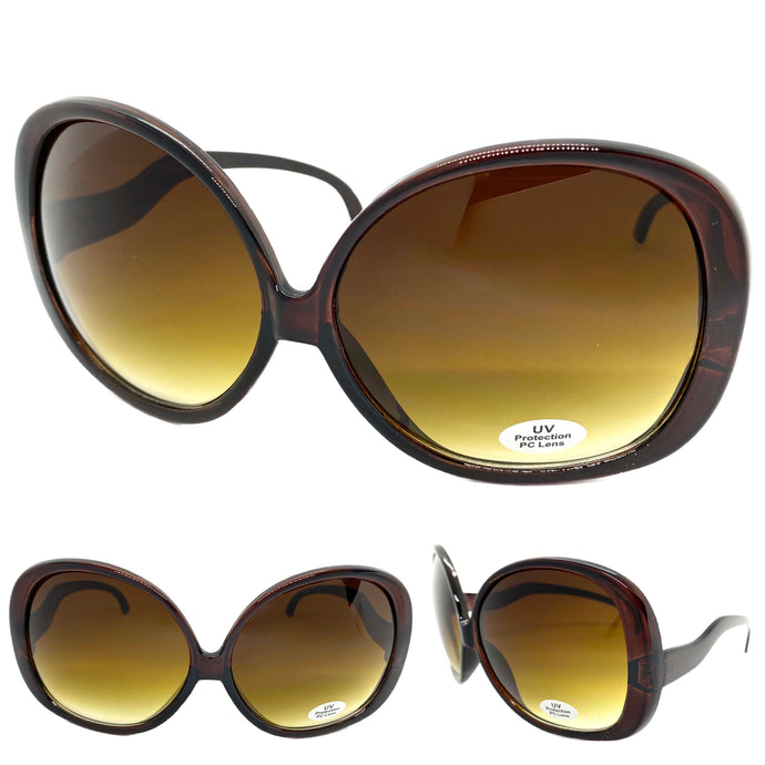 Oversized Vintage Retro Style SUNGLASSES X-Large Huge Round Brown Frame 5621
