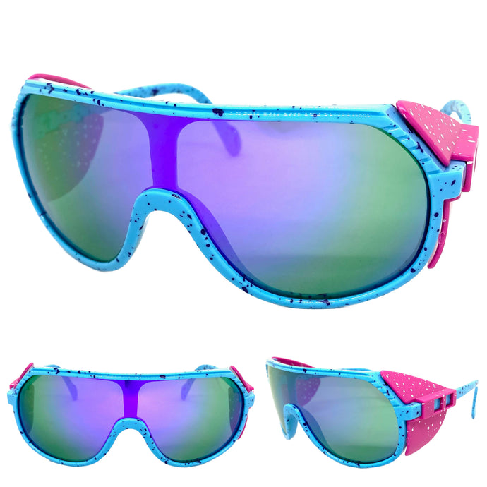 Oversized Retro Sporty Wrap Around Style SUNGLASSES Large Baby Blue Frame 30417