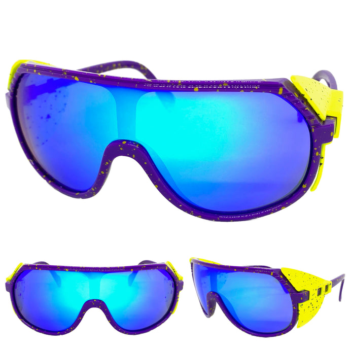 Oversized Retro Sporty Wrap Around Style SUNGLASSES Large Purple Frame 30417