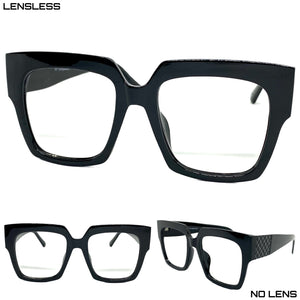 Oversized Vintage Retro Style Large Black Lensless Eye Glasses- Frame Only NO Lens 9252