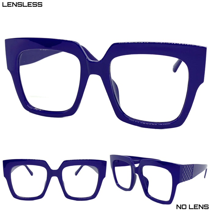 Oversized Vintage Retro Style Large Blue Lensless Eye Glasses- Frame Only NO Lens 9252
