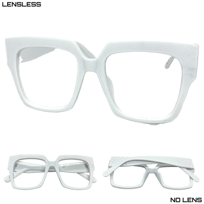 Oversized Vintage Retro Style Large White Lensless Eye Glasses- Frame Only NO Lens 9252