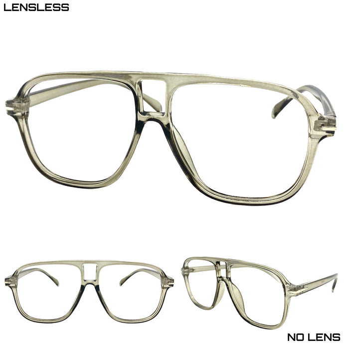 Oversized Vintage Retro Aviator Style Large Black Lensless Eye Glasses- Frame Only NO Lens 80586