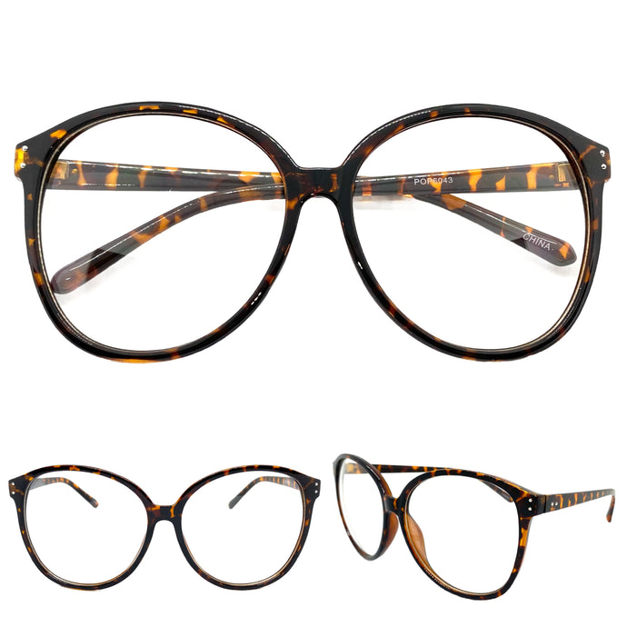 Oversized Classic Vintage Retro Style Clear Lens EYEGLASSES Large Tortoise Frame 6043