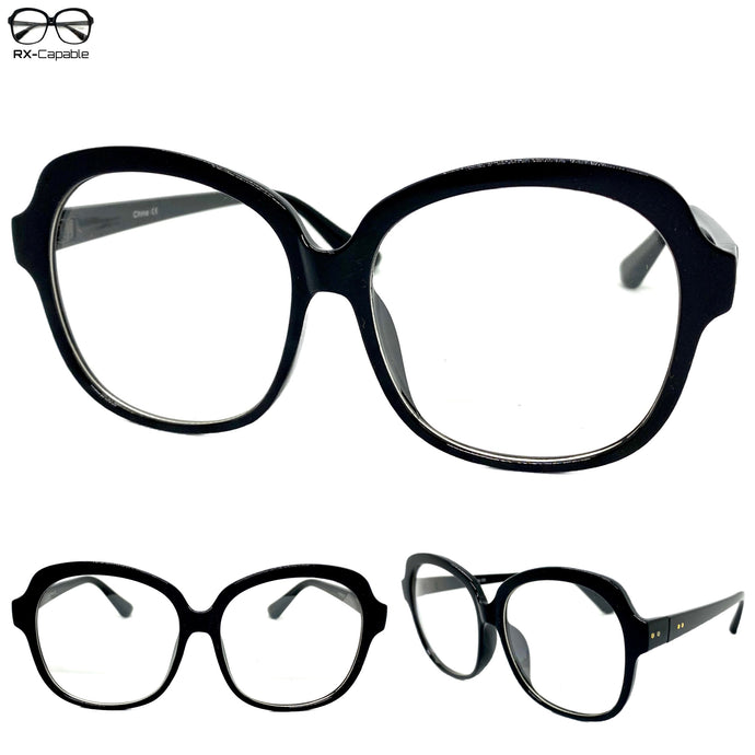 Oversized Classic Vintage Retro Style Clear Lens EYEGLASSES Large Black Frame 6037