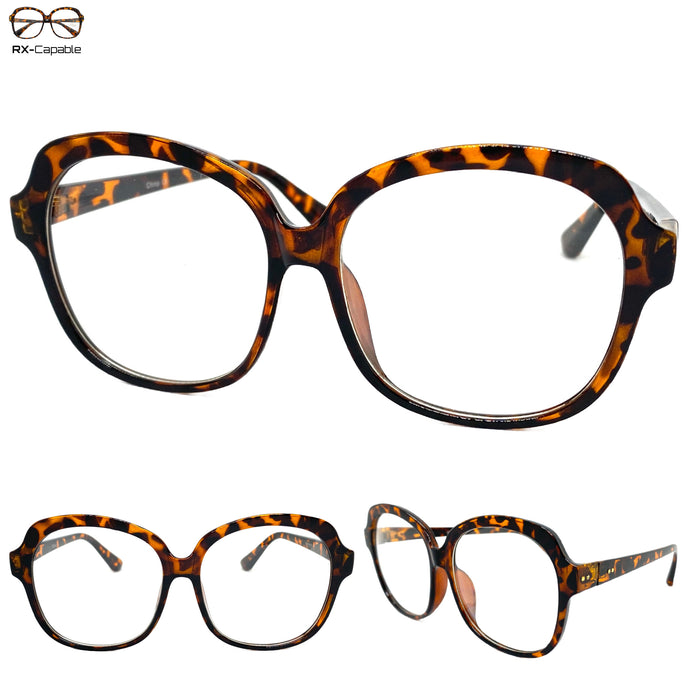 Oversized Classic Vintage Retro Style Clear Lens EYEGLASSES Large Tortoise Frame 6037