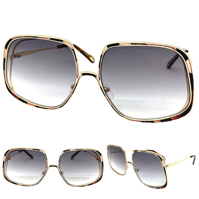 Exaggerated Classic Vintage Retro Style SUNGLASSES Square Gold Frame 2312