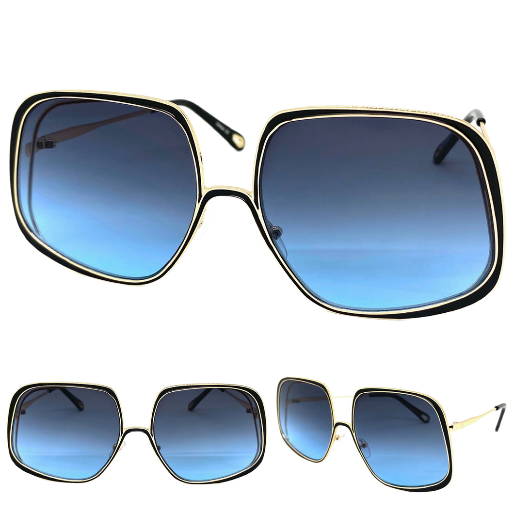 Exaggerated Classic Vintage Retro Style SUNGLASSES Square Gold Frame 2312