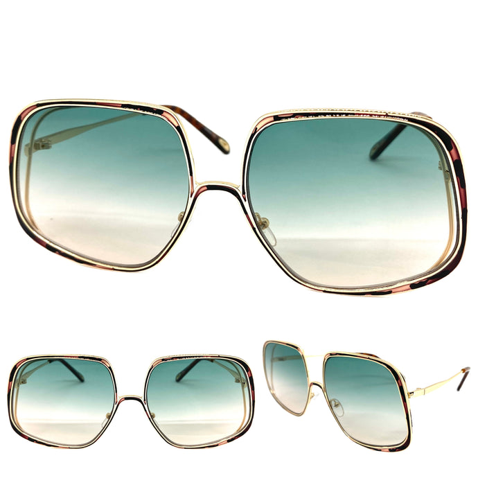 Exaggerated Classic Vintage Retro Style SUNGLASSES Square Gold Frame 2312