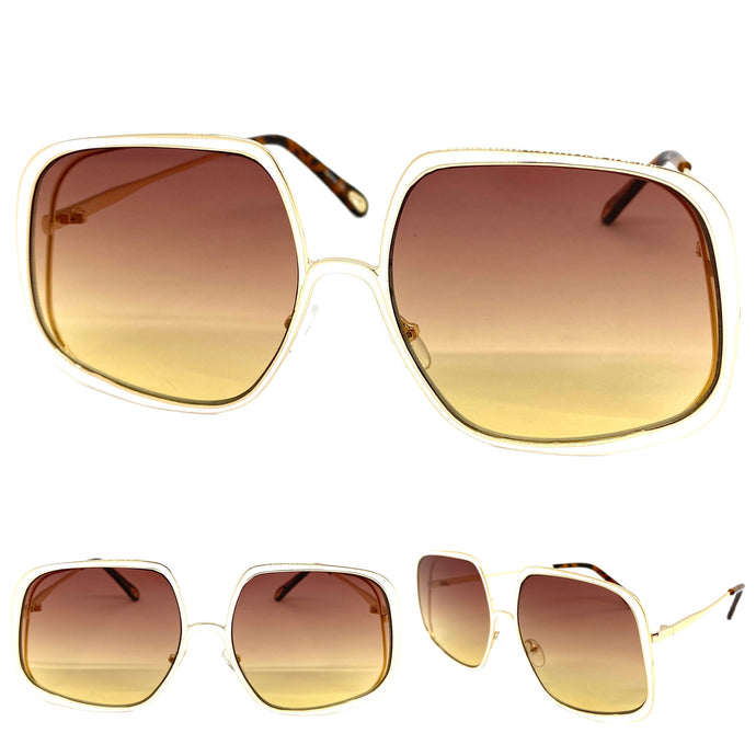 Exaggerated Classic Vintage Retro Style SUNGLASSES Square Gold Frame 2312