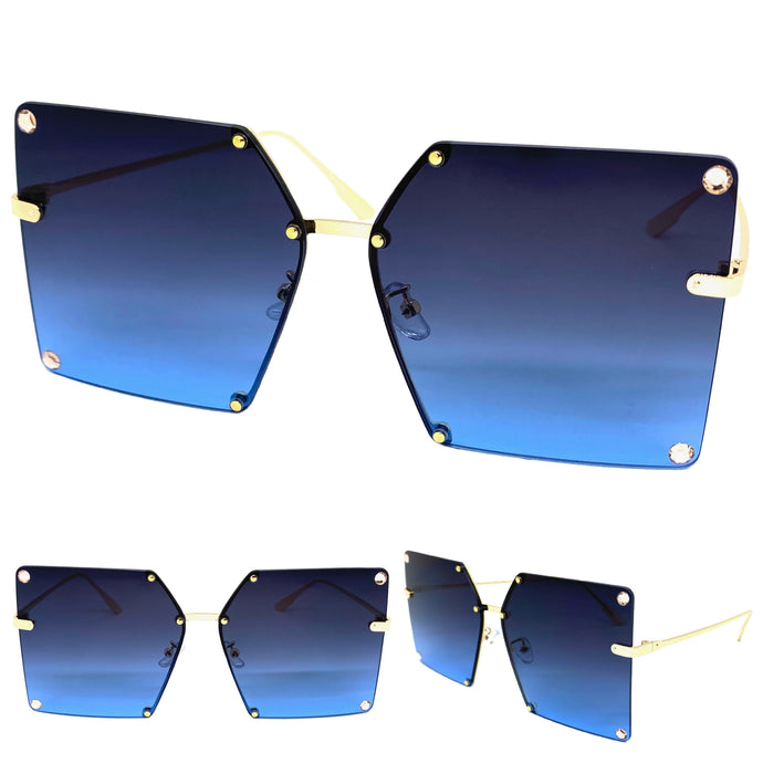 Oversized Exaggerated Vintage Retro Style SUNGLASSES Large Square Blue Lens 2338